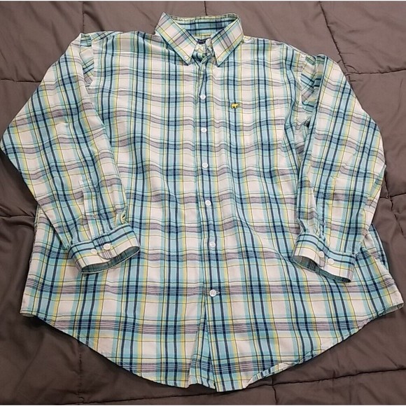 Jack Nicklaus Shirt Mens Large Long Sleeve Button Down Blue Yellow Plaid Bear - Picture 1 of 12